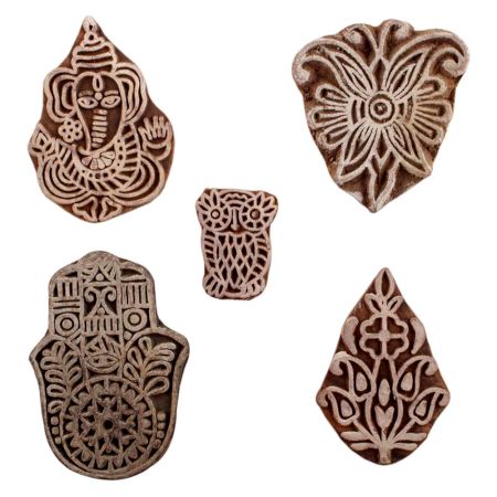 Set of 5 Piece New Mix Wooden Printing Blocks